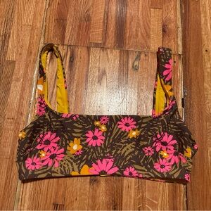 Aerie Swim Women’s Scoop Bikini Top Removable Cups Floral Brown Pink Medium M